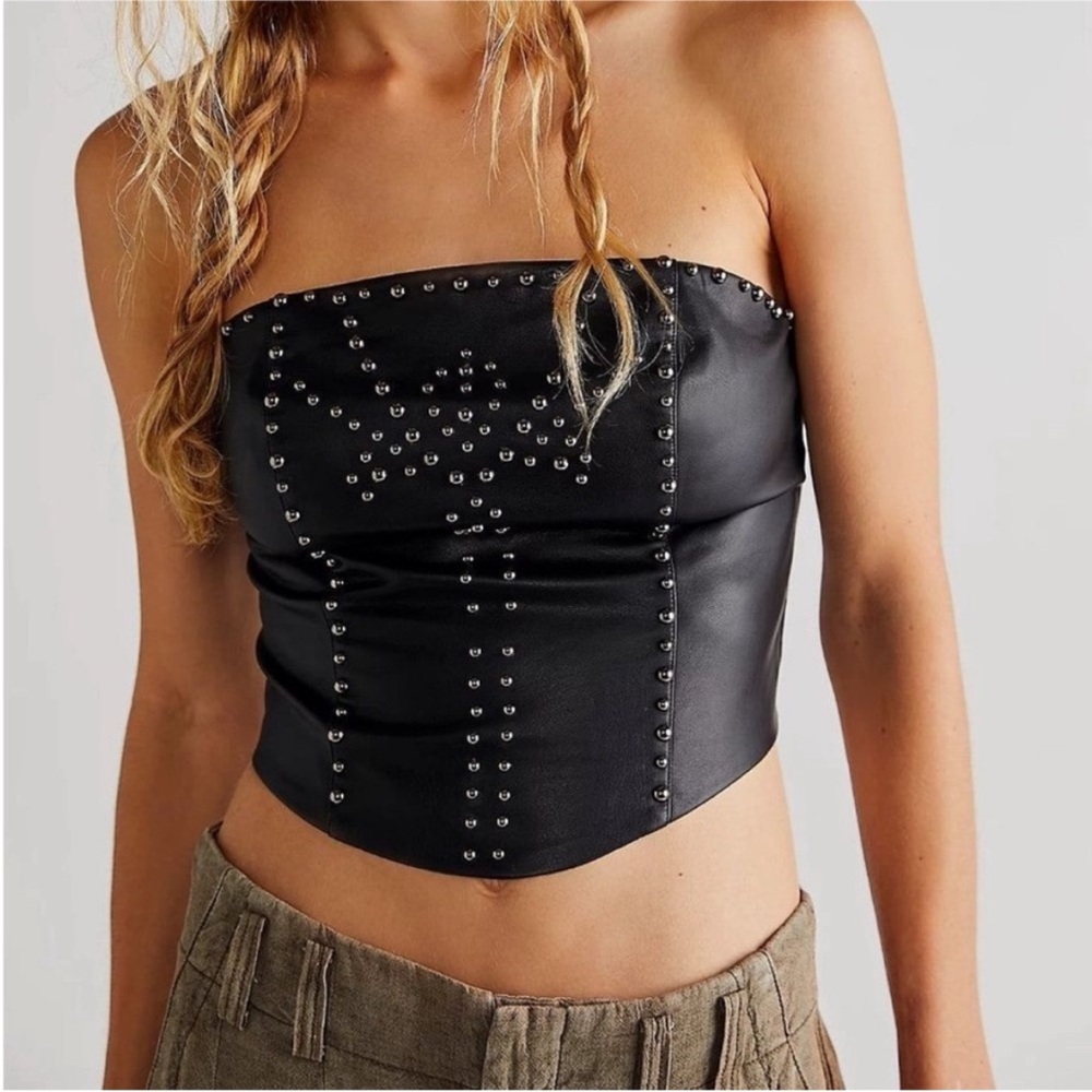 Free people leather studded corset top